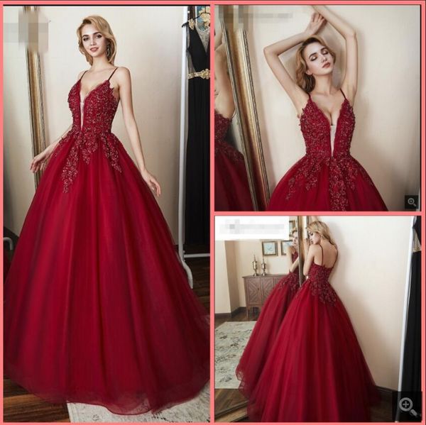 robe de soiree 2021 burgundy tulle ball gown prom dresses spaghetti straps v neck lace appliques beaded party dress open back elegant quince, Black
robe de soiree 2021 burgundy tulle ball gown prom dresses spaghetti straps v neck lace appliques beaded party dress open back elegant quince, Black