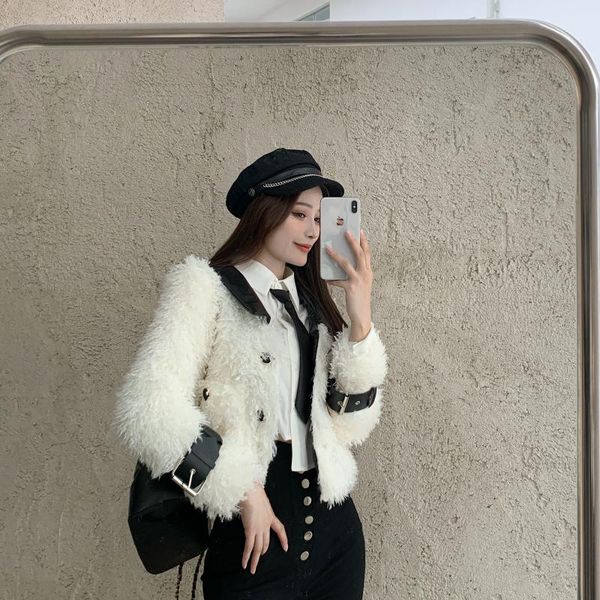 women's fur & faux loose imitation lamb plush one body coat autumn winter short style, Black
women's fur & faux loose imitation lamb plush one body coat autumn winter short style, Black