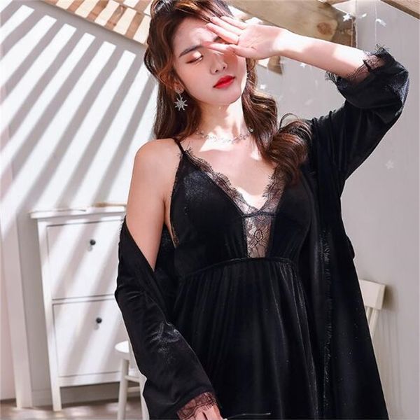 pyjamas fdfklak spaghetti strap robe set long sleeve warm bathrobe female autumn winter lace hollow out sleepwear two pieces robes q9m2, Black;white
pyjamas fdfklak spaghetti strap robe set long sleeve warm bathrobe female autumn winter lace hollow out sleepwear two pieces robes q9m2, Black;white