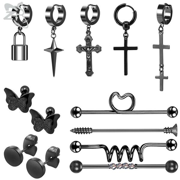 hoop & huggie zs black color stainless steel drop earring for man women kpop dna cross stud earrings punk rock roll ear tragus piercin, Golden;silver
hoop & huggie zs black color stainless steel drop earring for man women kpop dna cross stud earrings punk rock roll ear tragus piercin, Golden;silver