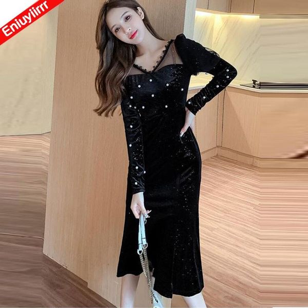 women 2021 year winter spring patchwork sheer mesh beading bling french black long elegant party dress casual dresses, Black;gray
women 2021 year winter spring patchwork sheer mesh beading bling french black long elegant party dress casual dresses, Black;gray