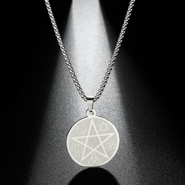 pendant necklaces cxwind stainless steel round multicultural pentacle medallion pendants chain jewelry for women's men gift, Silver
pendant necklaces cxwind stainless steel round multicultural pentacle medallion pendants chain jewelry for women's men gift, Silver