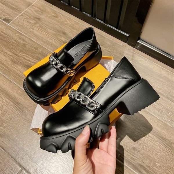 new chain small leather shoes women's college style thick bottom single round head dragon teeth one foot pedal outlet black friday
new chain small leather shoes women's college style thick bottom single round head dragon teeth one foot pedal outlet black friday
