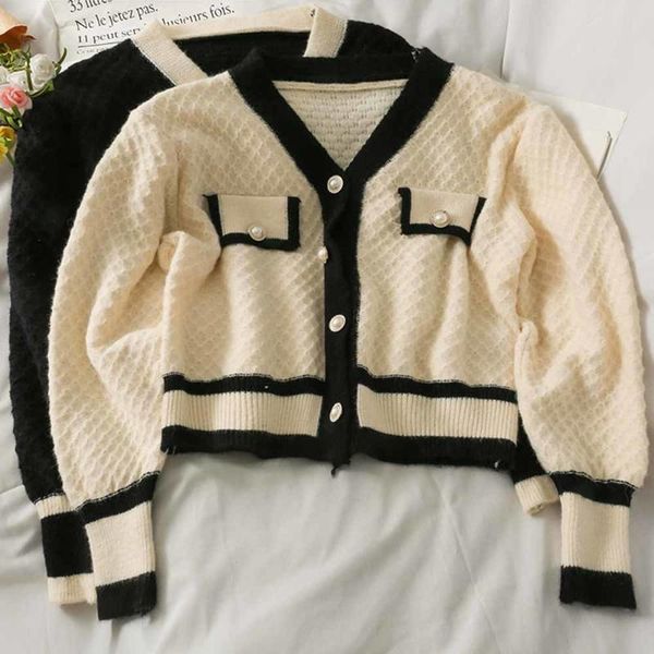 women's knits & tees color-blocked knitted cardigan women vintage korean elegant sweater v-neck single-breasted short jumpers femme 20, White
women's knits & tees color-blocked knitted cardigan women vintage korean elegant sweater v-neck single-breasted short jumpers femme 20, White