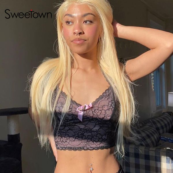 sweetown lace goth y2k cami women dark academia aesthetic vintage 90s kawaii clothes lace v neck bow cute crop, Black;white
sweetown lace goth y2k cami women dark academia aesthetic vintage 90s kawaii clothes lace v neck bow cute crop, Black;white