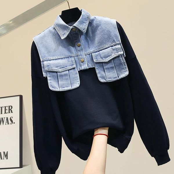 women's hoodies & sweatshirts sweatshirt woman 2021 autumn denim stitching black hoodie loose bf pullovers girls students lapel top
women's hoodies & sweatshirts sweatshirt woman 2021 autumn denim stitching black hoodie loose bf pullovers girls students lapel top