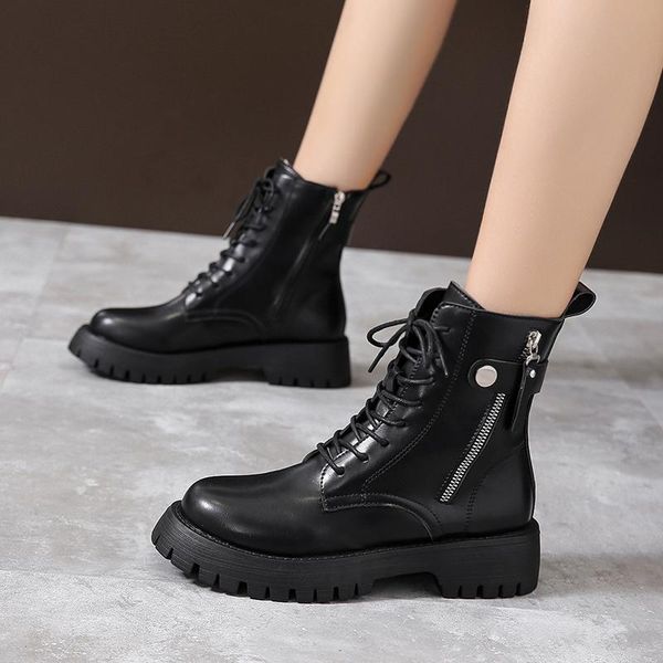 boots black beige women shoes thick sole ankle british style short platform