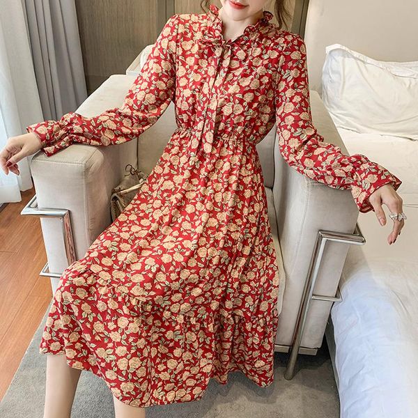 casual dresses women high waist pleated floral printed 2021 autumn long sleeve bow collar chiffon dress female vestido, Black;gray
casual dresses women high waist pleated floral printed 2021 autumn long sleeve bow collar chiffon dress female vestido, Black;gray
