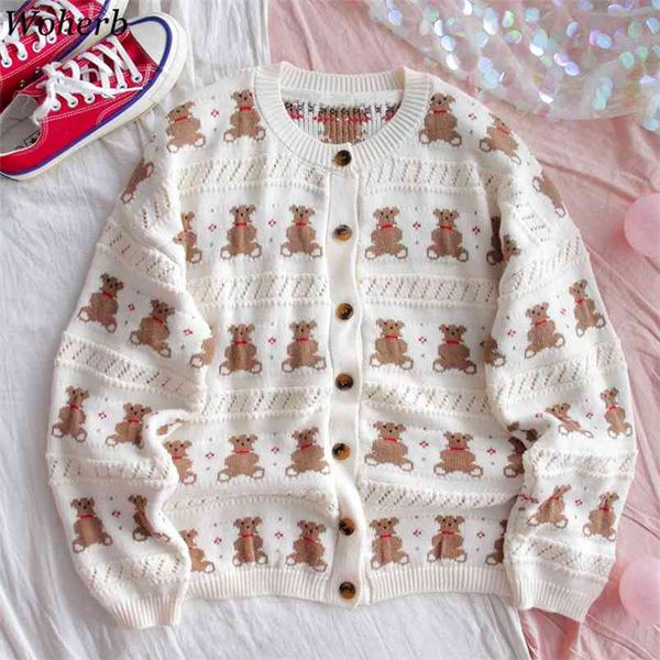 women's sweaters japanese kawaii ulzzang cardigan women loose bear jacquard casual female korean harajuku cute jumper 210519, White
women's sweaters japanese kawaii ulzzang cardigan women loose bear jacquard casual female korean harajuku cute jumper 210519, White