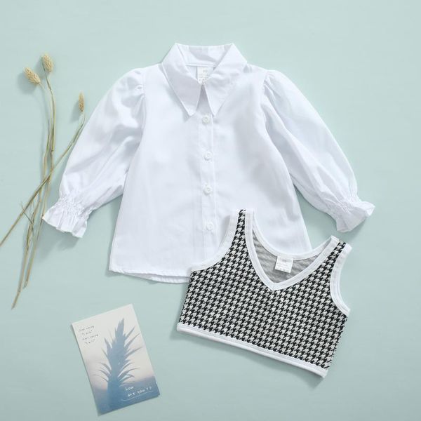 clothing sets 2pcs autumn kids clothes sets, casual solid color long sleeve single-breasted lapel shirt + plaid cardigan for girls, 1-6 year, White
clothing sets 2pcs autumn kids clothes sets, casual solid color long sleeve single-breasted lapel shirt + plaid cardigan for girls, 1-6 year, White