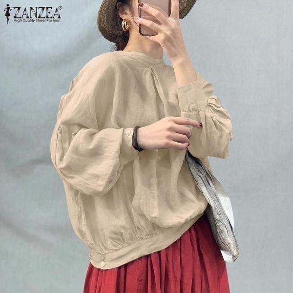 women's blouses & shirts oversize pleated zanzea 2021 kaftan puff sleeve casual autumn hollow button blusas female tunic chemise, White 
women's blouses & shirts oversize pleated zanzea 2021 kaftan puff sleeve casual autumn hollow button blusas female tunic chemise, White