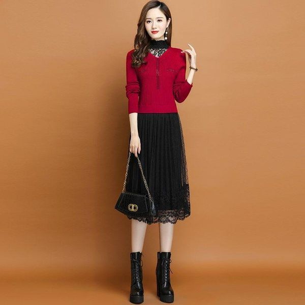 casual dresses women 2021 autumn winter lace patchwork knitted dress female long sleeve v neck robe clothing elegant vestidos d140, Black;gray
casual dresses women 2021 autumn winter lace patchwork knitted dress female long sleeve v neck robe clothing elegant vestidos d140, Black;gray