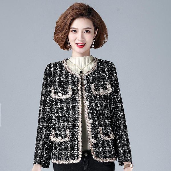 women's jackets 2021 spring and autumn women small fragrance vintage plaid tweed jacket coat korean elegant long sleeve slim short oute, Black;brown
women's jackets 2021 spring and autumn women small fragrance vintage plaid tweed jacket coat korean elegant long sleeve slim short oute, Black;brown