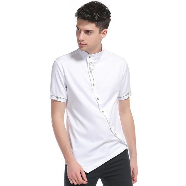 men's dress shirts 2021 summer hip-hop casual short-sleeved shirt personality gentleman's irregular stand-up collar, White;black
men's dress shirts 2021 summer hip-hop casual short-sleeved shirt personality gentleman's irregular stand-up collar, White;black