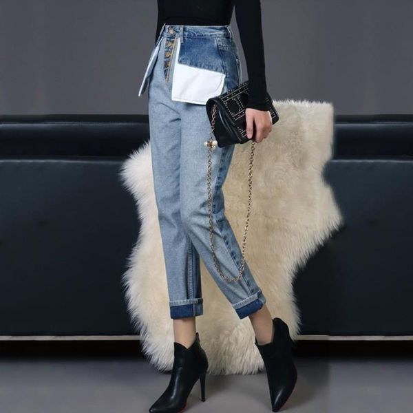 women's jeans denim trousers for women high waist hit colors patchwork pockets ankle length female 2021 spring casual, Blue
women's jeans denim trousers for women high waist hit colors patchwork pockets ankle length female 2021 spring casual, Blue