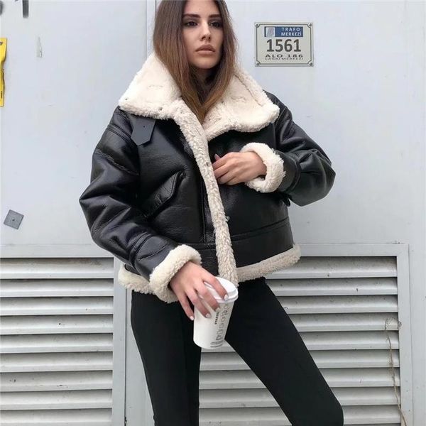 women's jackets woman cool black oversized leather 2021 winter female high street pu outwear ladies fashion loose warm fleece jacket, Black;brown
women's jackets woman cool black oversized leather 2021 winter female high street pu outwear ladies fashion loose warm fleece jacket, Black;brown