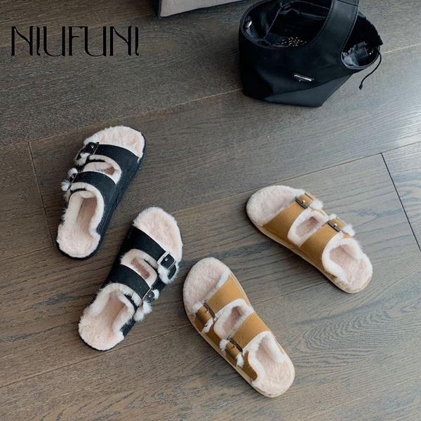 slippers niufuni leather wool warm ladies autumn winter outdoor buckle hollow open toe cotton slides flats women shoes slip-on, Black
slippers niufuni leather wool warm ladies autumn winter outdoor buckle hollow open toe cotton slides flats women shoes slip-on, Black