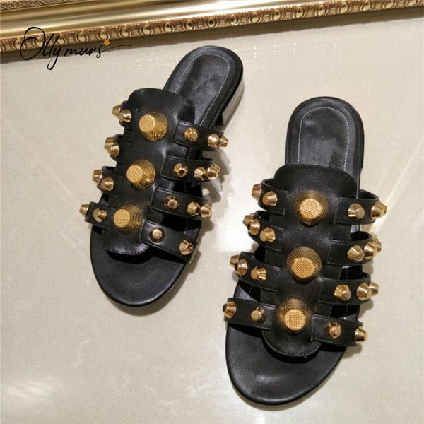 slippers ollymurs spring summer genuine leather shoes woman open toe metal studded women casual, Black
slippers ollymurs spring summer genuine leather shoes woman open toe metal studded women casual, Black