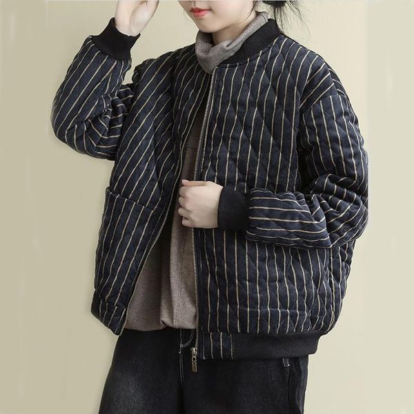 women coat thin literary long-sleeved short cotton-padded jacket spring autumn striped wild casual loose outerwear lady women's down &, Black
women coat thin literary long-sleeved short cotton-padded jacket spring autumn striped wild casual loose outerwear lady women's down &, Black