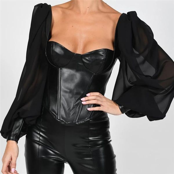 women's blouses & shirts chronstyle shirts autumn mesh sleeve pu leather splice 2021 women tube backless black cropped party clubw, White
women's blouses & shirts chronstyle shirts autumn mesh sleeve pu leather splice 2021 women tube backless black cropped party clubw, White