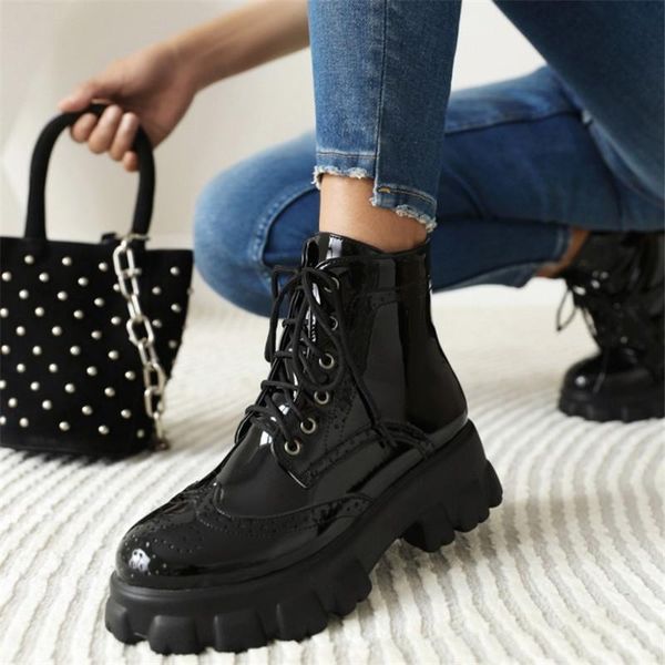 boots pxelena 2021 british wing tip patent leather women chunky platform lace up military combat shoes large size 34-46, Black
boots pxelena 2021 british wing tip patent leather women chunky platform lace up military combat shoes large size 34-46, Black