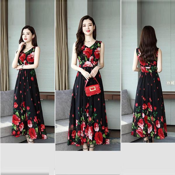 fashion casual women v-neck sleeveless long dress floral printed slim 2021 with waist-tightening and dresses, Black;gray
fashion casual women v-neck sleeveless long dress floral printed slim 2021 with waist-tightening and dresses, Black;gray