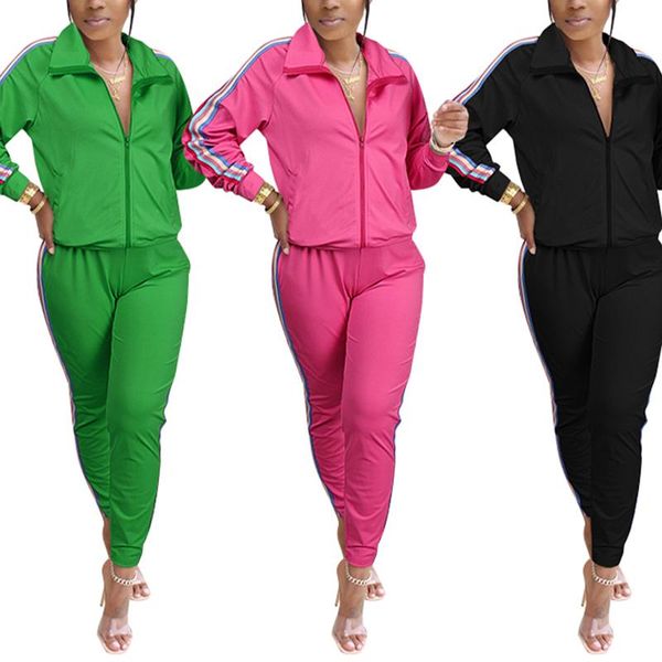 women's tracksuits women suit female striped long sleeve front zipper ladies turn-down collar coat+high elastic waist pants 2pcs outfit, Gray
women's tracksuits women suit female striped long sleeve front zipper ladies turn-down collar coat+high elastic waist pants 2pcs outfit, Gray