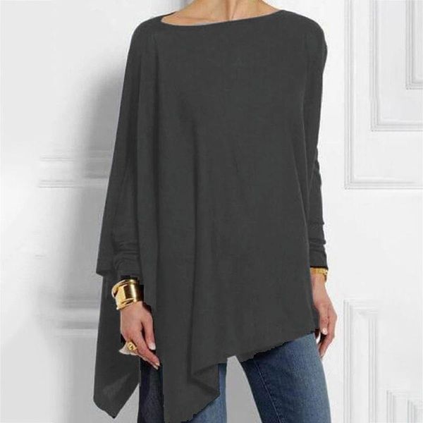 women's t-shirt women round collar irregular spring solid color loose long sleeve casual simple wild, White
women's t-shirt women round collar irregular spring solid color loose long sleeve casual simple wild, White