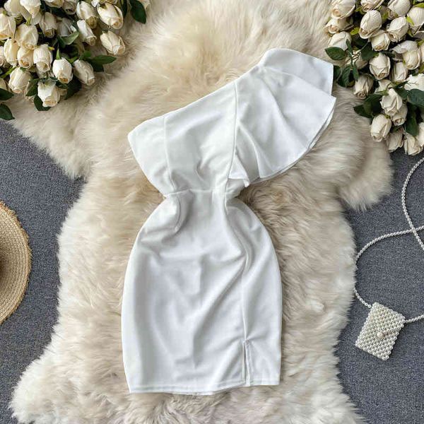 women one shoulder ruffles chest pad waist split buttock dress solid color high fashion spring summer 11b343 210525, Black;gray
women one shoulder ruffles chest pad waist split buttock dress solid color high fashion spring summer 11b343 210525, Black;gray