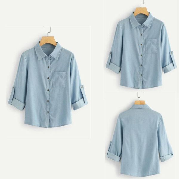 brand women denim long sleeve casual buttons shirt ladies plain office work blouse pocket spring autumn wear women's blouses & shirts, White
brand women denim long sleeve casual buttons shirt ladies plain office work blouse pocket spring autumn wear women's blouses & shirts, White