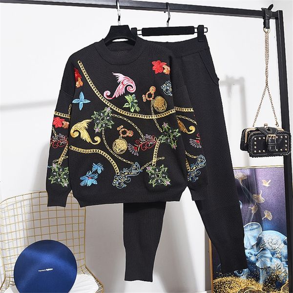 pant 2021 autumn winter fashion black female knitted set embroidery flower sweater long pants suit women loose knitting tracksuit 2pc, White
pant 2021 autumn winter fashion black female knitted set embroidery flower sweater long pants suit women loose knitting tracksuit 2pc, White