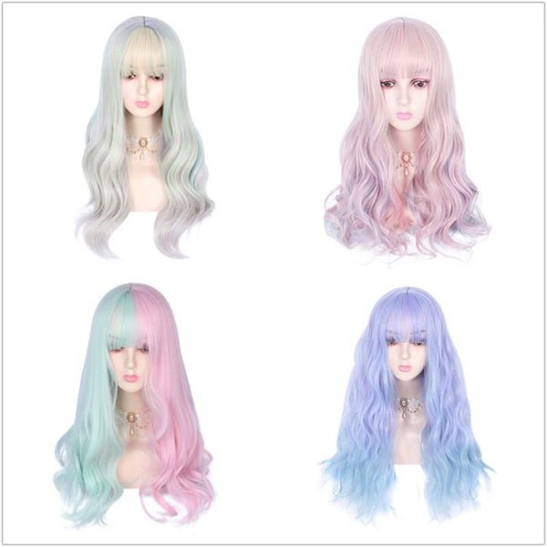synthetic wigs cosplay long curly hair rainbow lolita wig daily fashion halloween lady party mixed color women with bangs, Black
synthetic wigs cosplay long curly hair rainbow lolita wig daily fashion halloween lady party mixed color women with bangs, Black