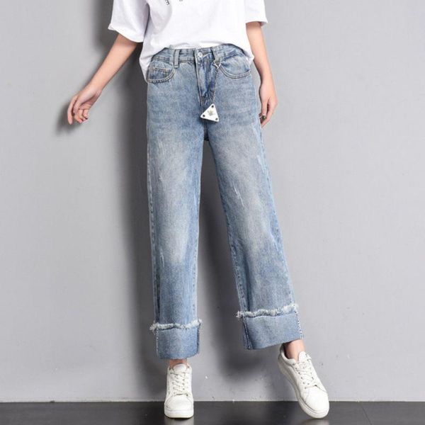 women's jeans casual nine-point straight pants women loose high waist thin wide-leg trouser jean, Blue
women's jeans casual nine-point straight pants women loose high waist thin wide-leg trouser jean, Blue