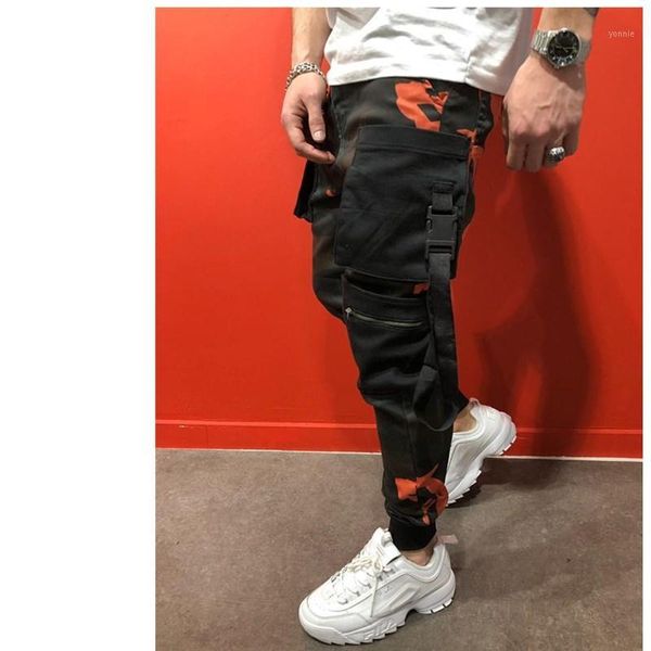 men's casual craze for camouflage pants slim skinny pencil pants1, Black