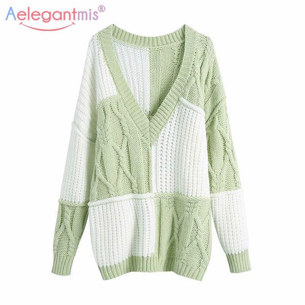 aelegantmis soft v neck twist knitted pullover women color block vintage sweater korean fashion female casual loose jumpers 210607, White;black
aelegantmis soft v neck twist knitted pullover women color block vintage sweater korean fashion female casual loose jumpers 210607, White;black