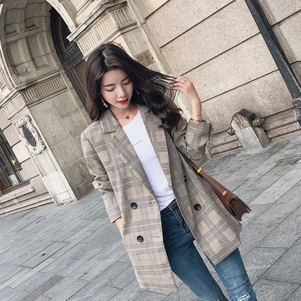 women's suits & blazers spring autumn korea fashion women long sleeve casual blazer vintage plaid double breasted notched coat jacket l, White;black
women's suits & blazers spring autumn korea fashion women long sleeve casual blazer vintage plaid double breasted notched coat jacket l, White;black