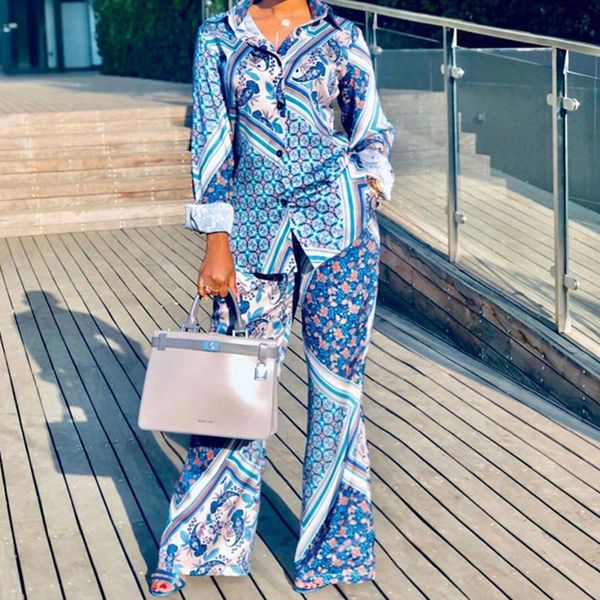 women's two piece pants turn down vintage set women geometric print long sleeve shirts tracksuits high waist casual trousers for female, White
women's two piece pants turn down vintage set women geometric print long sleeve shirts tracksuits high waist casual trousers for female, White