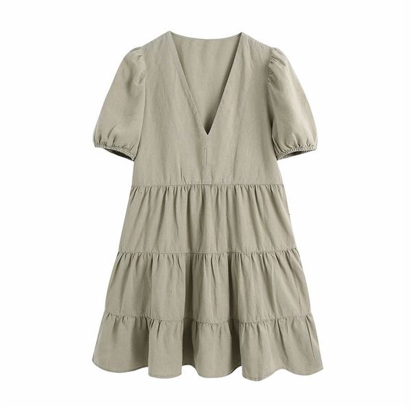 casual dresses lady v-neck short puff sleeve za summer green mini women elegant patchwork pleated high waist linen dress sb3p, Black;gray
casual dresses lady v-neck short puff sleeve za summer green mini women elegant patchwork pleated high waist linen dress sb3p, Black;gray