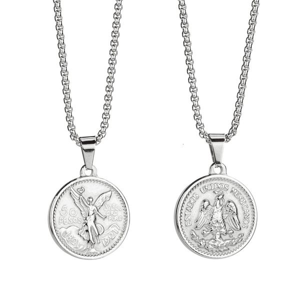 50 peso gold coin necklace men's and women's steel double relief commemorative coin pendant sweater chain, Silver
50 peso gold coin necklace men's and women's steel double relief commemorative coin pendant sweater chain, Silver