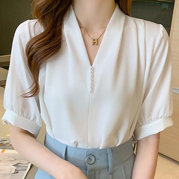 women's blouses & shirts blouse women short sleeve white blusas mujer de moda 2021 beading v-neck chiffon shirt e884
women's blouses & shirts blouse women short sleeve white blusas mujer de moda 2021 beading v-neck chiffon shirt e884