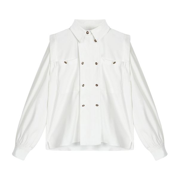 women white button blouse turn down collarlong sleeve shirt double breasted b0556 210514
women white button blouse turn down collarlong sleeve shirt double breasted b0556 210514