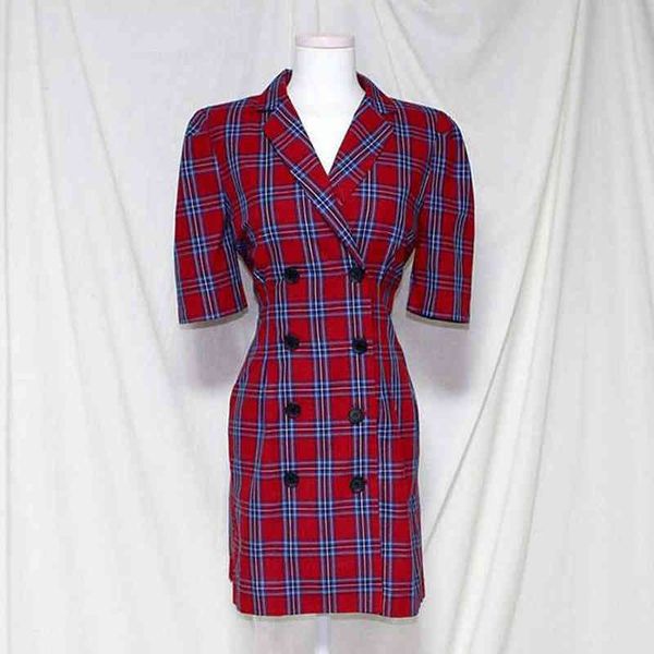 red yellow plaid notch collar puff sleeve short double-breasted a line vintage mini dress d1329 210514, Black;gray
red yellow plaid notch collar puff sleeve short double-breasted a line vintage mini dress d1329 210514, Black;gray