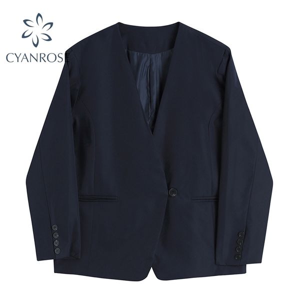 solid v neck blazer coat women single button vintage 2 color korean elegant loose jacket mujer spring cardigan outer 210515, Black
solid v neck blazer coat women single button vintage 2 color korean elegant loose jacket mujer spring cardigan outer 210515, Black