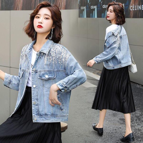 women's jackets sequined denim jacket short spring autumn light-colored loose streetwear fashion casual outerwear, Black;brown
women's jackets sequined denim jacket short spring autumn light-colored loose streetwear fashion casual outerwear, Black;brown