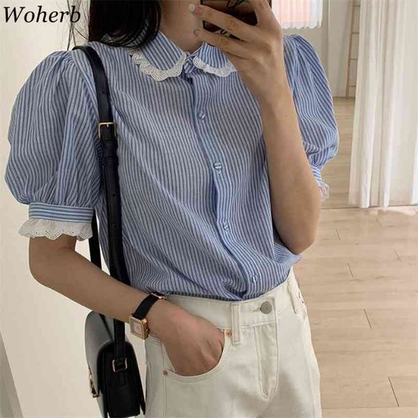 blusas striped lace women sweet kawaii spring summer short puff sleeve blouses casual all match fashion shirts 210519, White
blusas striped lace women sweet kawaii spring summer short puff sleeve blouses casual all match fashion shirts 210519, White