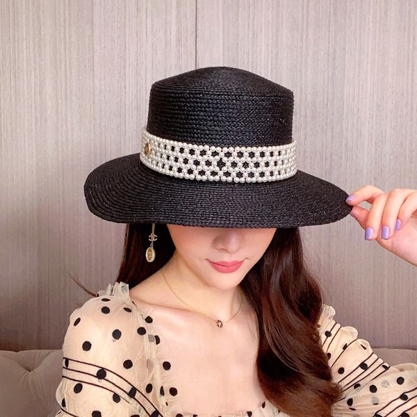 m-standard black flat straw for women's summer vacation sun shading versatile pearl small fragrance hat, Yellow
m-standard black flat straw for women's summer vacation sun shading versatile pearl small fragrance hat, Yellow