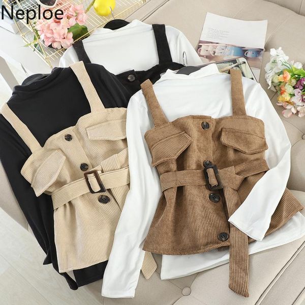 two piece dress neploe fashion 2 pcs women set turtleneck solid bottom t shirt + slim waist sashes fake pocket corduroy camis conjuntos, White
two piece dress neploe fashion 2 pcs women set turtleneck solid bottom t shirt + slim waist sashes fake pocket corduroy camis conjuntos, White