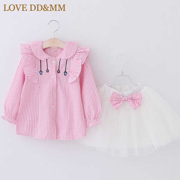 love dd&mm girls sets spring children's clothing doll collar striped shirt + pompon yarn skirt two sets 210715, White
love dd&mm girls sets spring children's clothing doll collar striped shirt + pompon yarn skirt two sets 210715, White