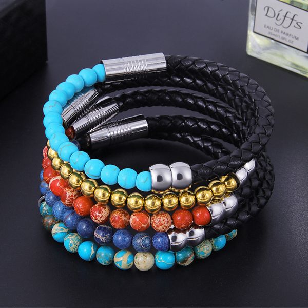 bangles bracelets men's titanium steel bracelet stainless agate beads leather rope chain magnet buckle multicolor, Black
bangles bracelets men's titanium steel bracelet stainless agate beads leather rope chain magnet buckle multicolor, Black