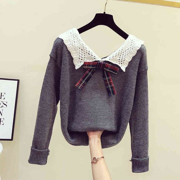 autumn women's hollow out collar bow long sleeves sweater knitting ladies girls pullover sweaters a3904 210428, White;black
autumn women's hollow out collar bow long sleeves sweater knitting ladies girls pullover sweaters a3904 210428, White;black